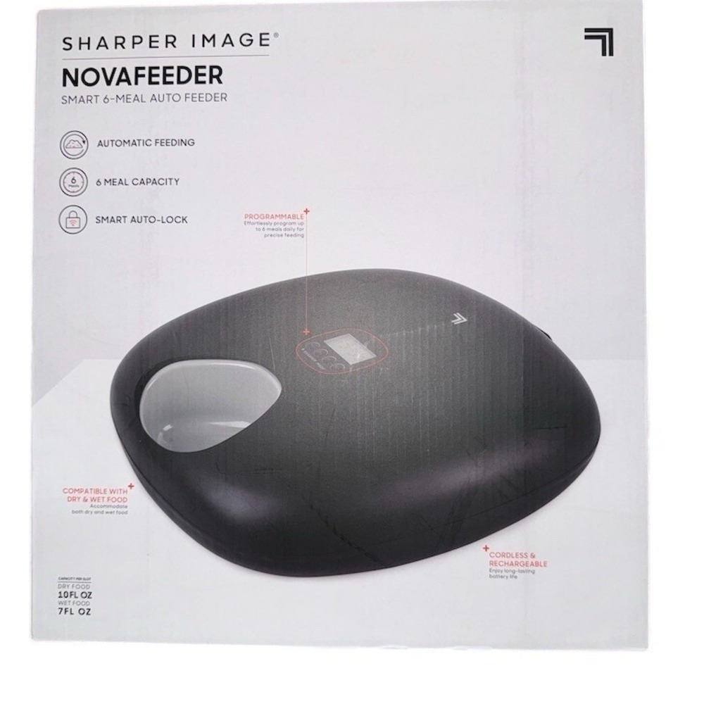 Sharper Image Smart‎ 6-Meal Auto Pet Feeder Cordless Rechargeable Dog cat 3 cup